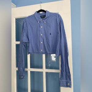 Ralph Lauren Blue Striped Cropped Button Down Shirt